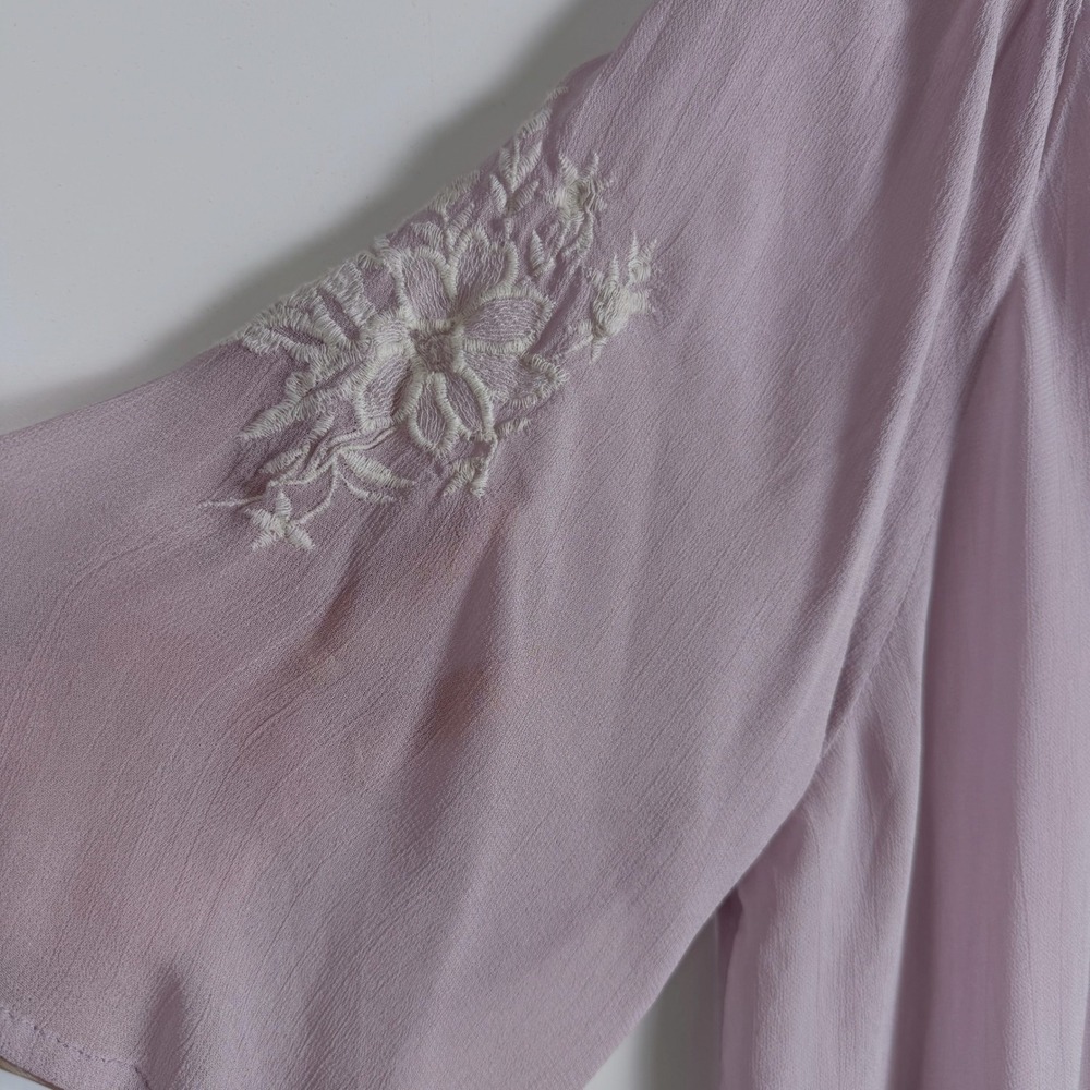 Fairycore Festival World Market Lilac Floral Embroidered Tie Neck Blouse Sz S M - Picture 9 of 10